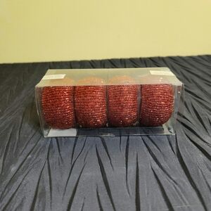 Set of 4 Orange Beaded Napkin Rings Made In India